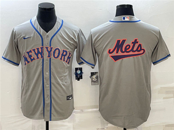 Men's New York Mets Gray Team Big Logo Cool Base Stitched Baseball Jersey